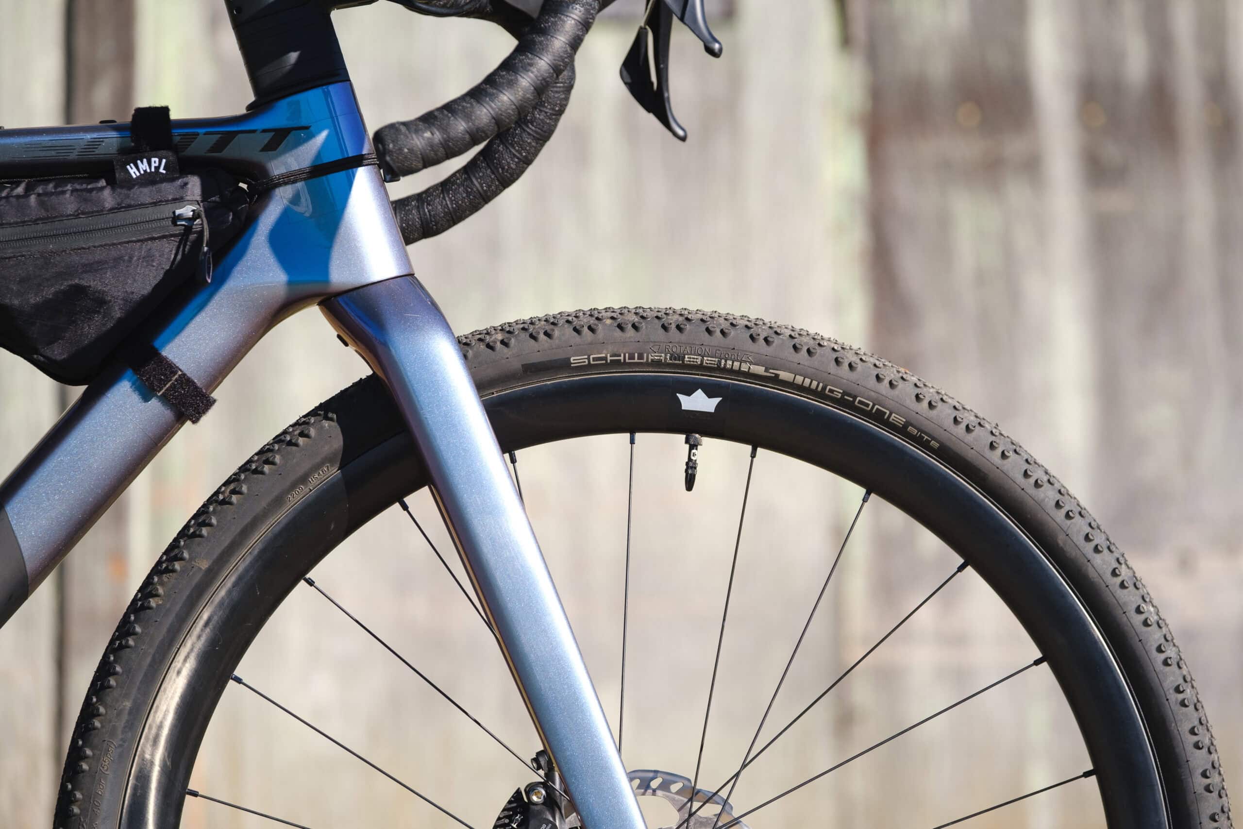 ScottGravelBike-1446 24h HR35 wheels with subtle white crown graphics.