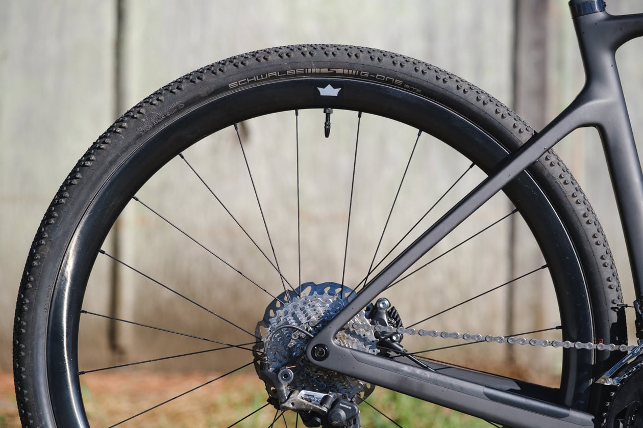 VicScottGravelBike-1449 45c Schwalbe G-One Bite tires give a plush ride.